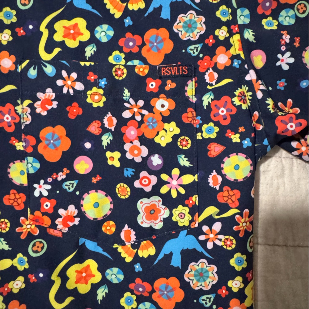 RSVLTS Navy Short-Sleeve Button-Down with Multicolor Floral & Bird Print - Picture 4 of 7